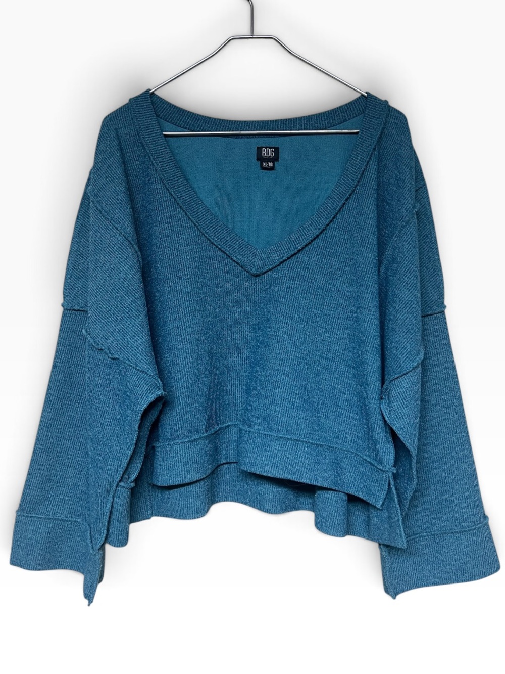 BDG teal ribbed v-neck cropped oversized thermal top